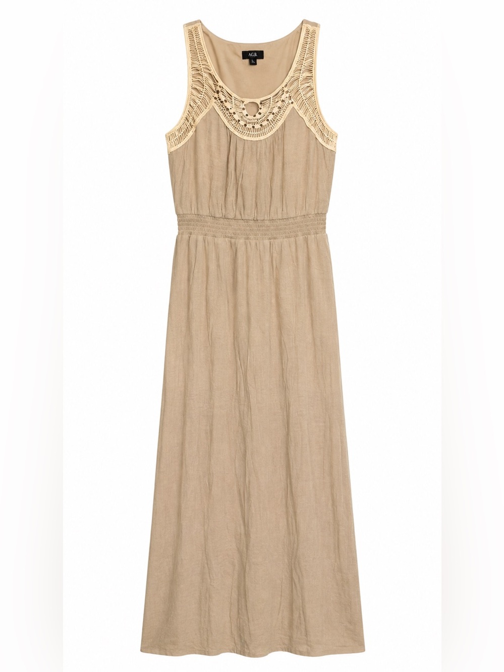 AGB Beige Crochet Yoke Maxi Dress